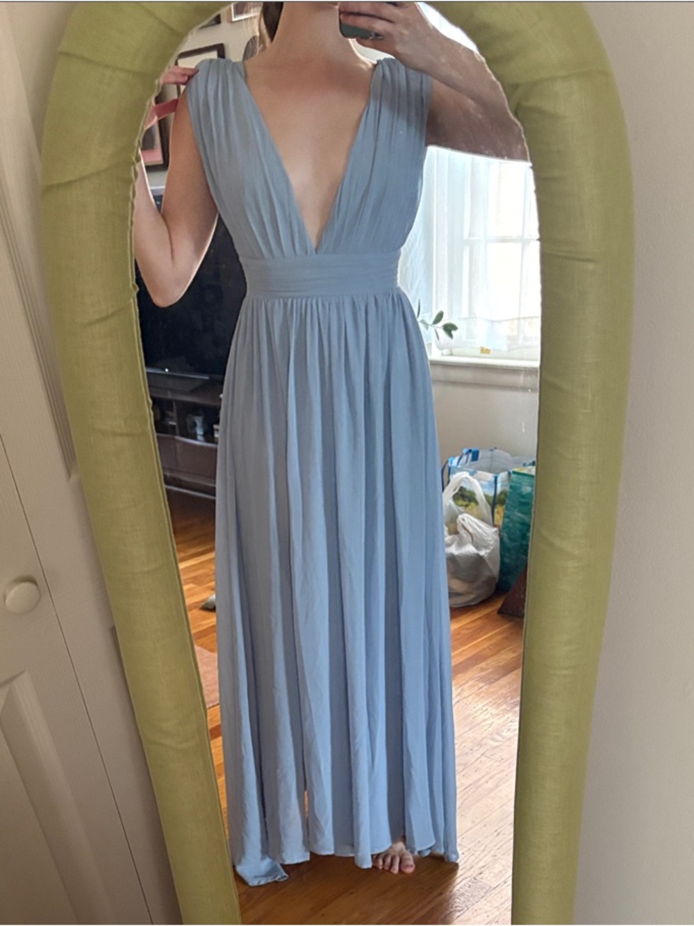 Light Blue Deep V Maxi Dress - Women